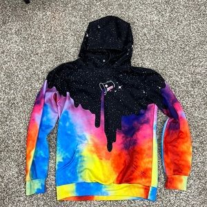 EUC men’s medium sweater hoodie Pizoff rainbow colorful black galaxy